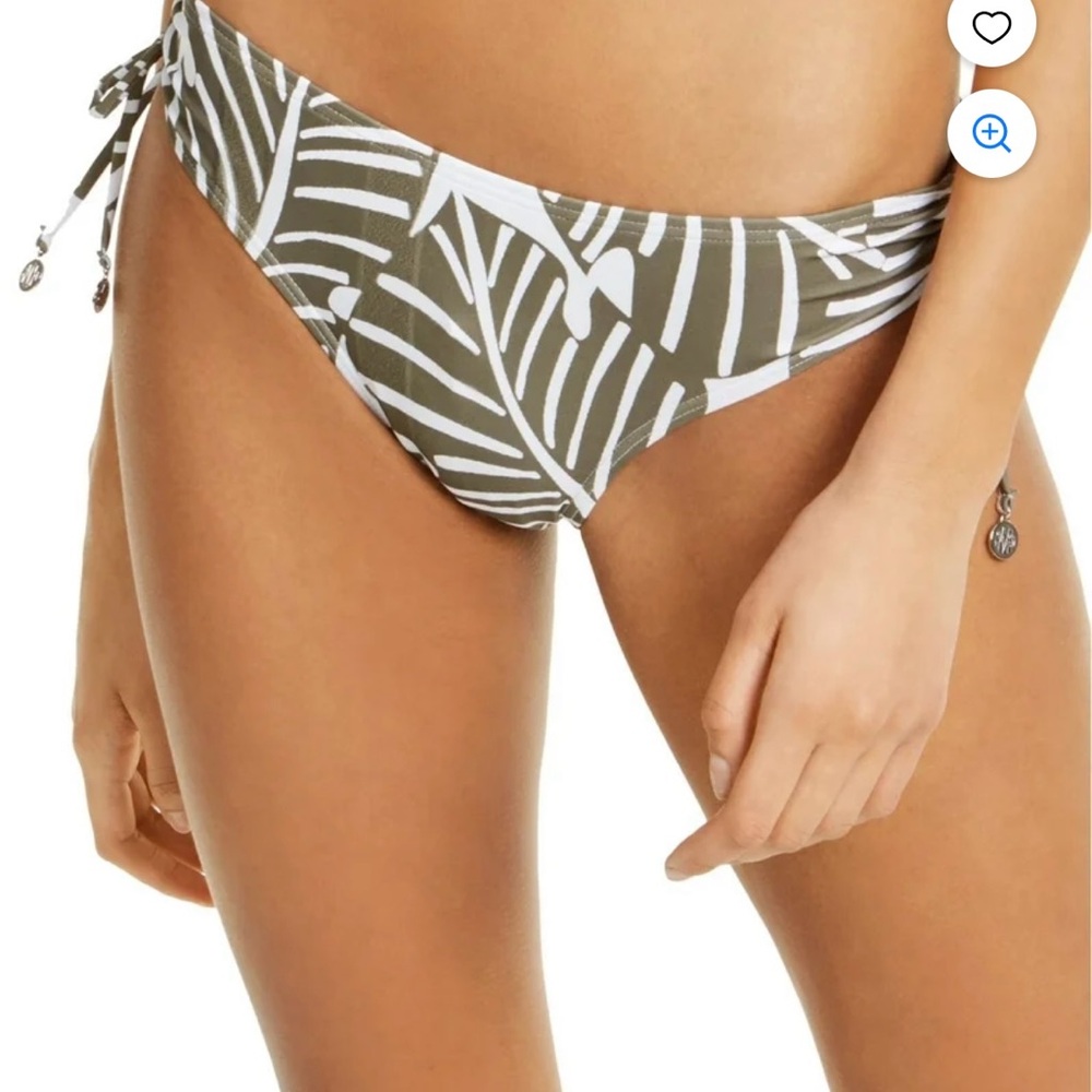DKNY MILITARY OLIVE JUNGLE palm Printed Side-Tie Bikini Swim Bottom, 2X-Large